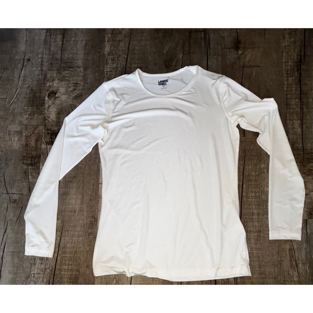 Lands‎ End Mens XS White Long Sleeve Base Layer Performance Shirt Crew Neck